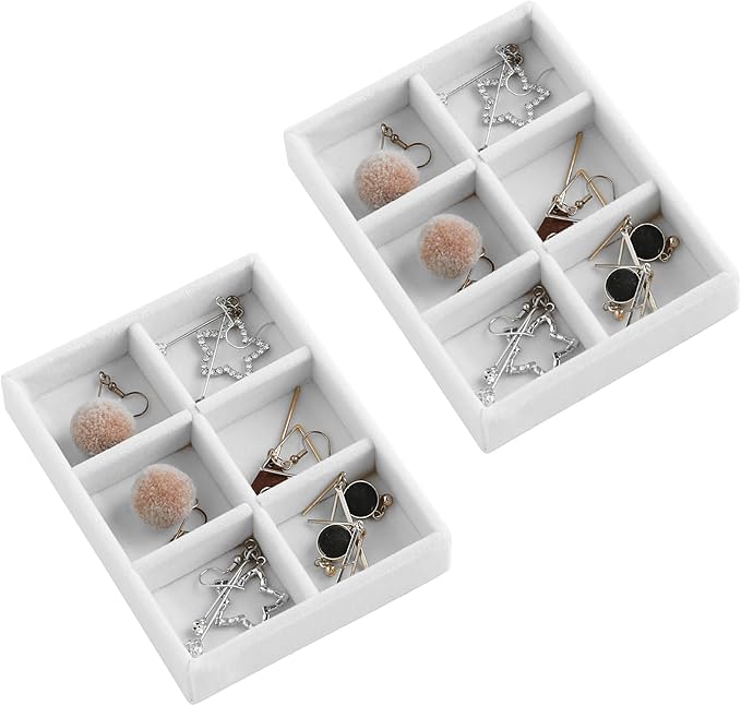 Frebeauty Small Jewelry Tray Set, Stackable Velvet Jewelry Organizer Tray by Frebeauty