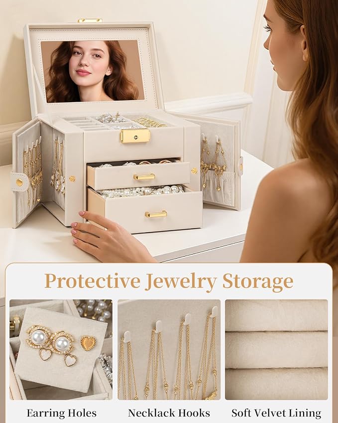 TORIBIO Jewelry Box for Women, Leather Jewelry Organizer - Image 6