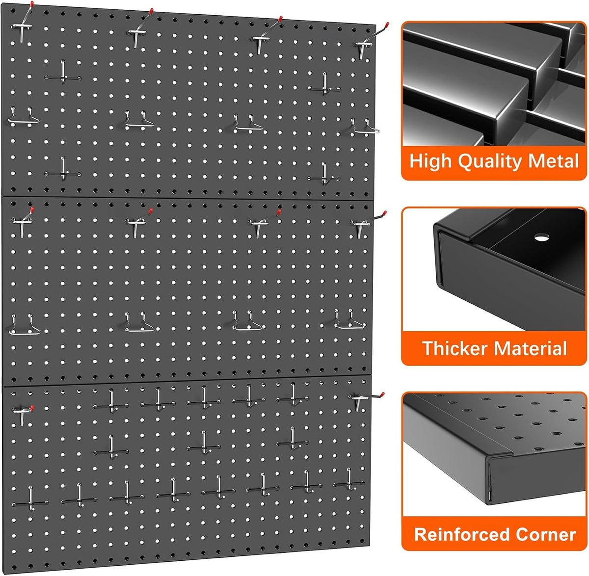TORACK 3 PCS Metal Pegboard Panels(12x24 in) for Wall, 36x24 in Peg