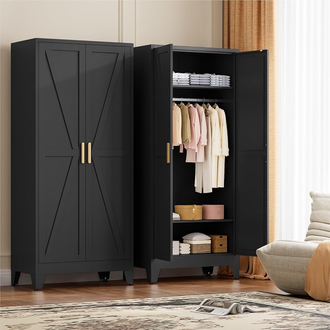 71" Tall Metal Wardrobe Closet - Image 5