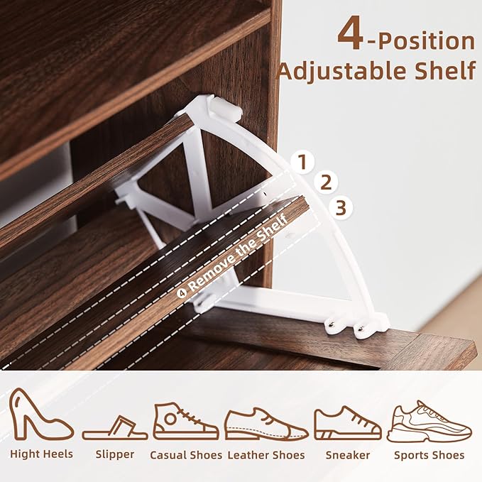 Shoe Storage Cabinet with 2 Flip Drawers, Farmhouse Narrow Shoe Organizer with - Image 6