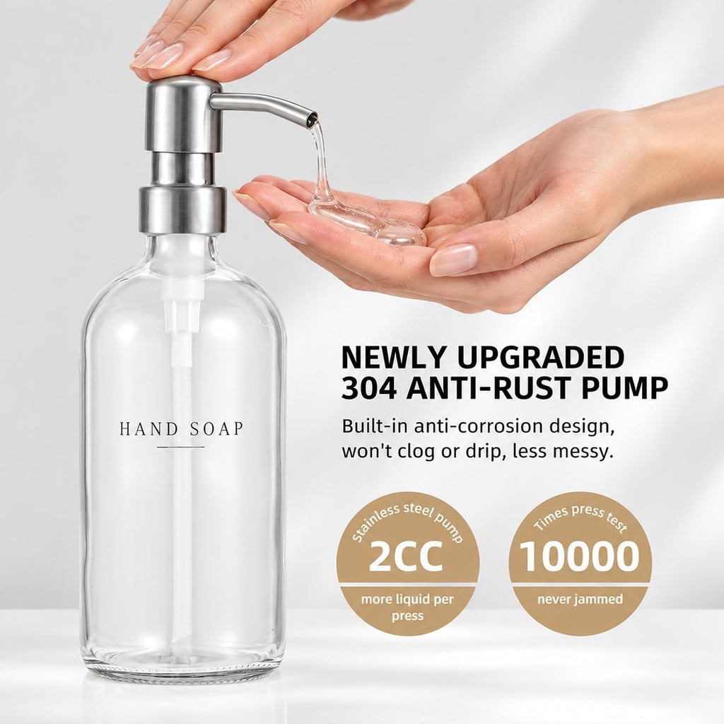 Glass Soap Dispenser - Dish Hand Soap Dispenser Set for Kitchen