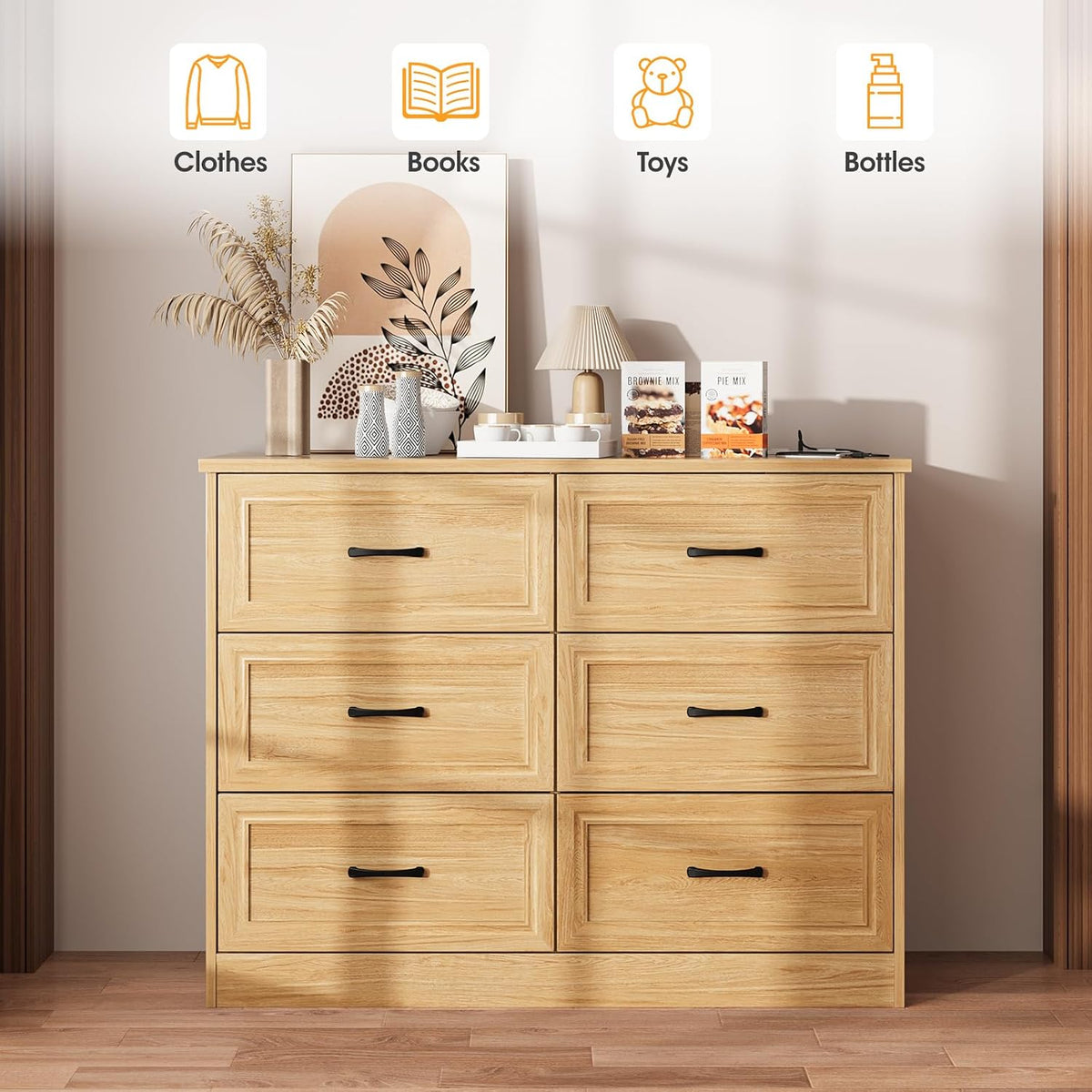 Fameill Dresser for Bedroom, 6 Drawer Wide Dresser Organizer with