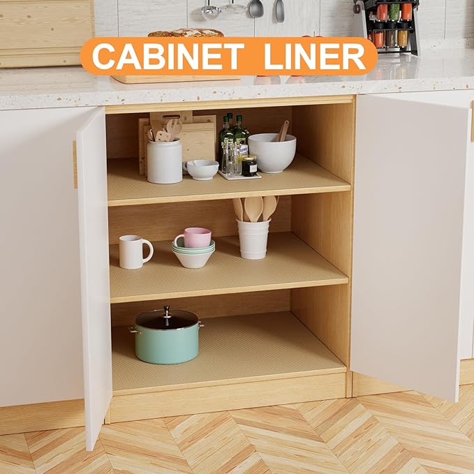 FLPMIX Kitchen Cabinet Liner Khaki: Waterproof Non-Adhesive Drawer Mat 12" x - Image 2