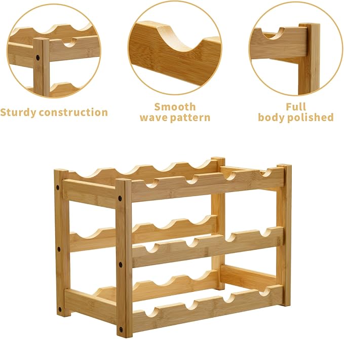 VASMIA Bamboo Wine Rack, Sturdy and Durable Wine Storage Cabinet Shelf - Image 4