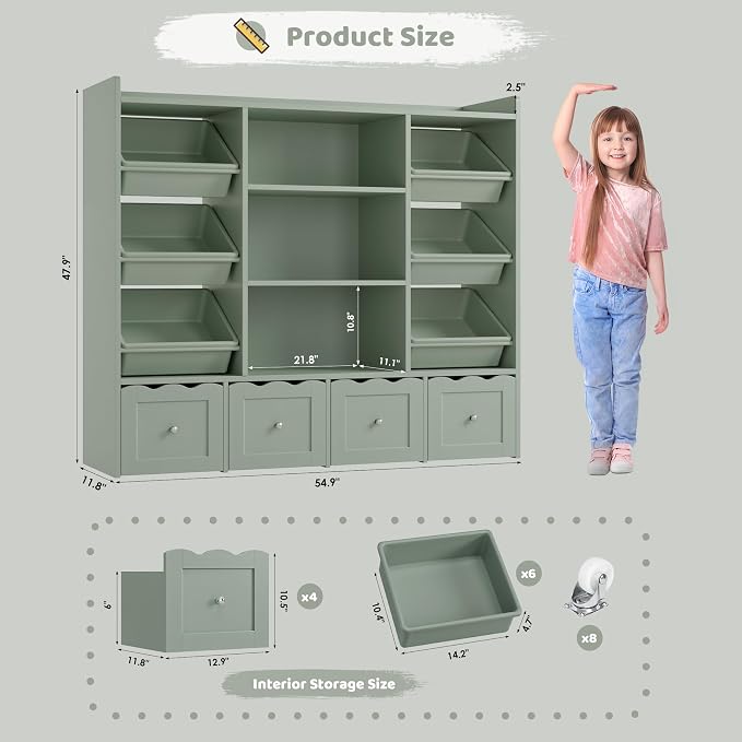 HITHOS 55" W Kids Toy Storage Organizer, Large Toy Box - Image 2