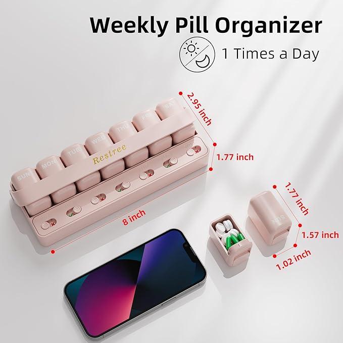Restree Weekly Pill Organizer 7 Day one time a Day - Image 2
