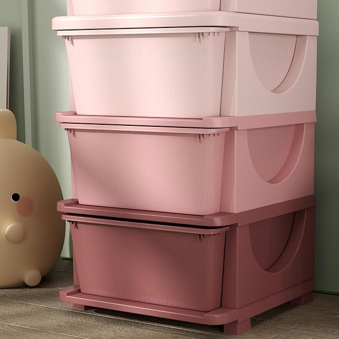 Qaba 4 Tier Kids Storage Unit, 4 Drawer Chest Toy Organizer Plastic Bins - Image 9