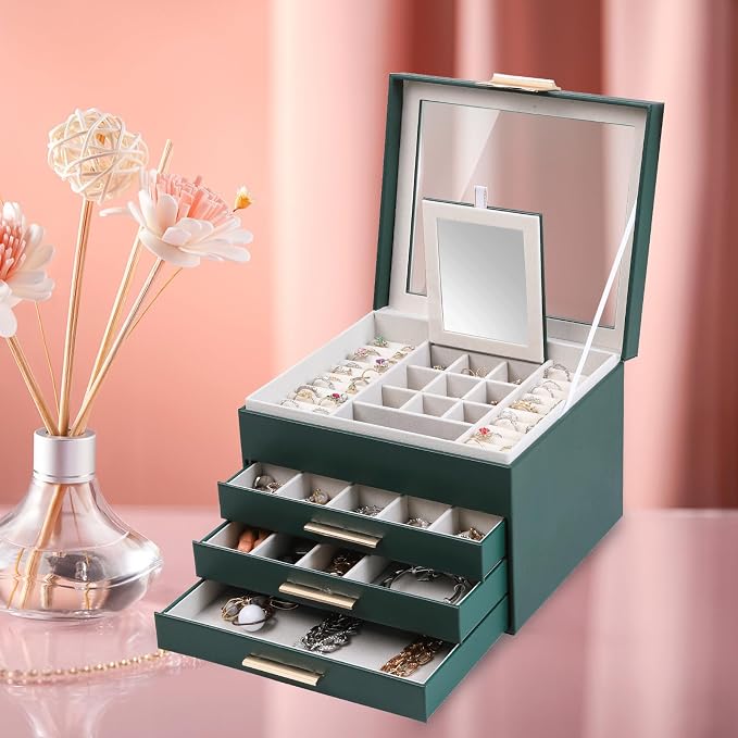 BOOVO Clear Lid Jewelry Box, 4 Layers Jewelry Organizer Large Jewelry Storage - Image 7