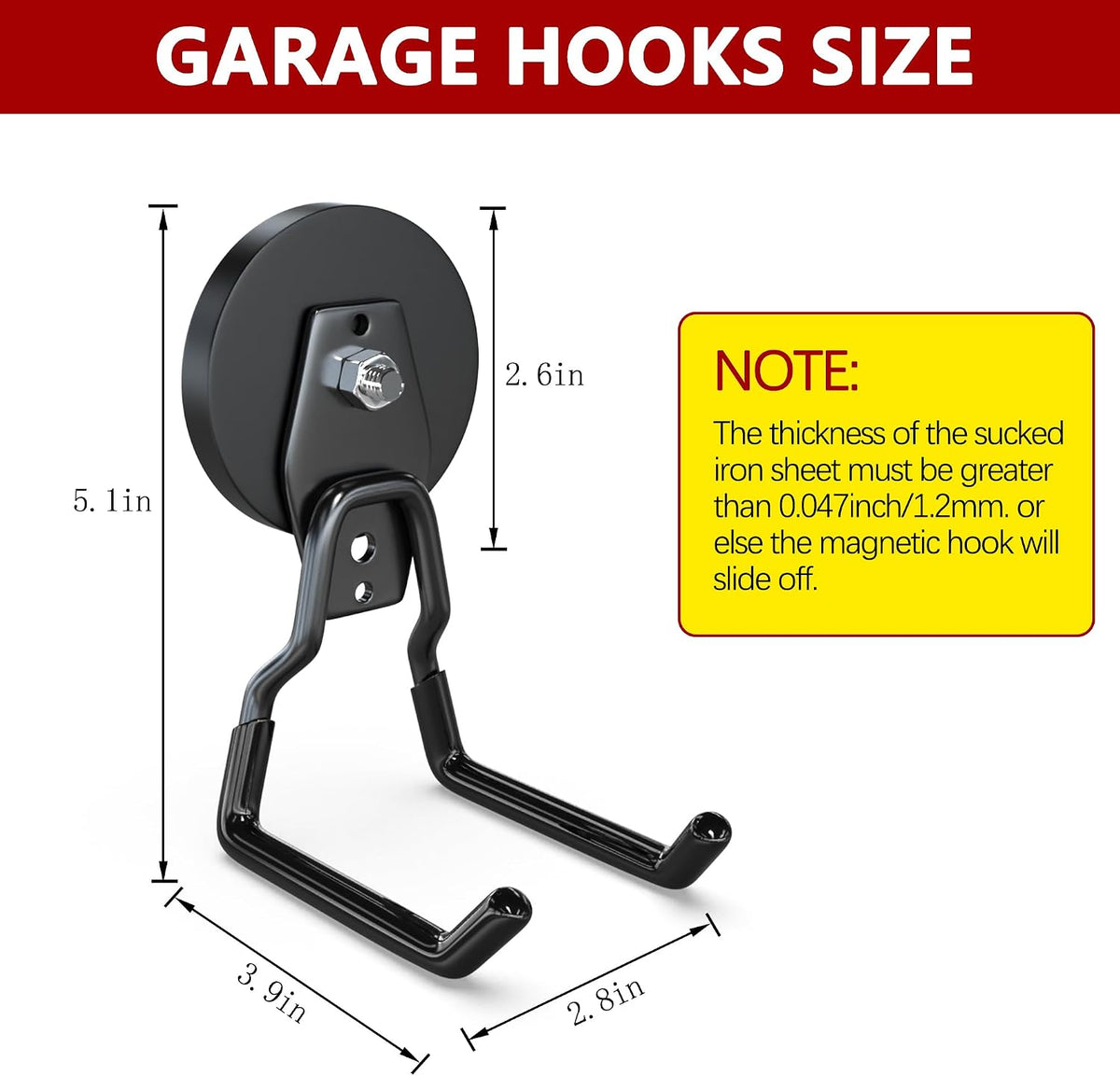 3-H Heavy Duty Magnetic Garage Hooks, 50 lbs, Patented 90° Right-Angle