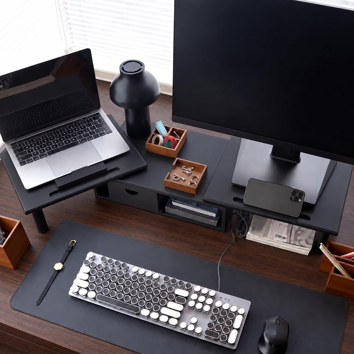 Dual Monitor Stand Riser with Drawer for Desk Laptop