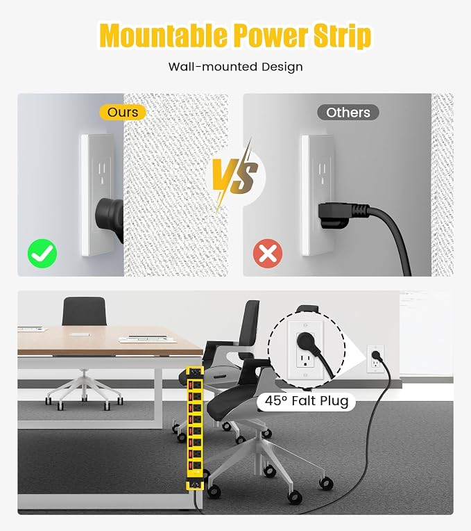 Heavy Duty Power Strip with Individual Switches, 8 Outlets 14 Gauge Industrial - Image 4