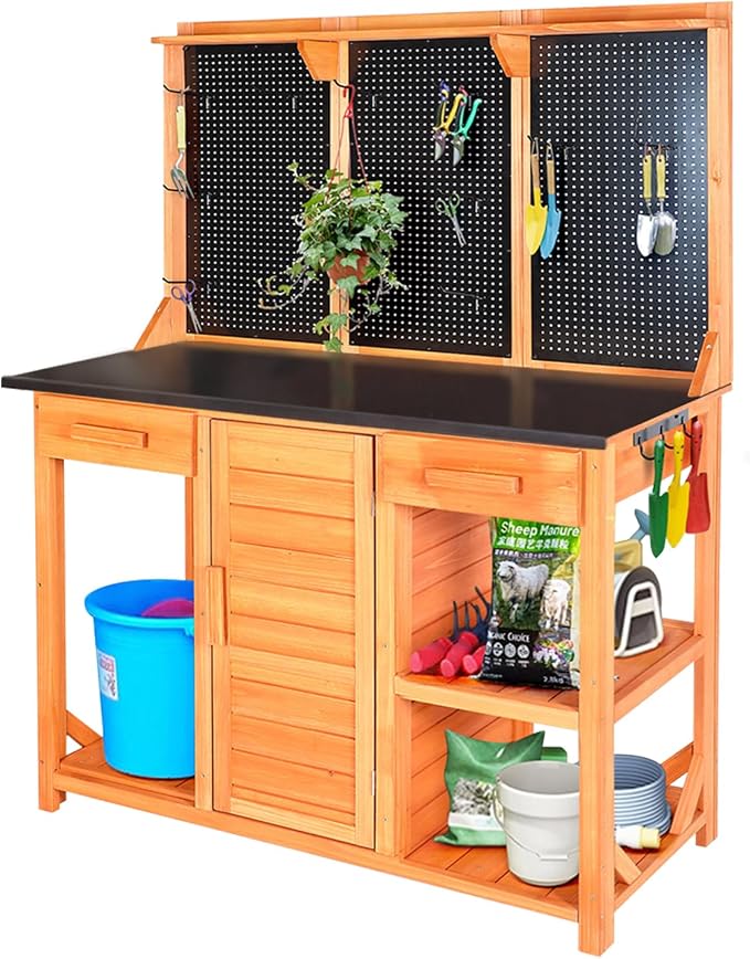 Outdoor Garden Potting Bench, Horticultural Wooden Workstation Table - Image 9