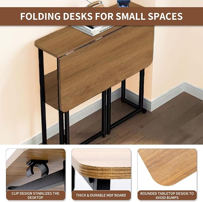 Mobile Foldable Desk w/ 6 Wheels, Portable Rolling Small Computer Desk - Image 5