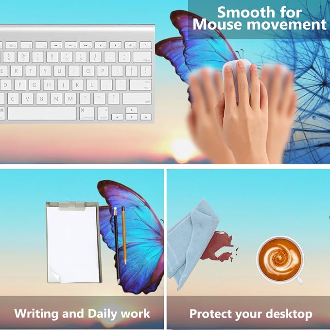 Gaming Mouse Mat Morpho Butterfly and Dandelion Large Mouse Pad Extended Mouse - Image 4