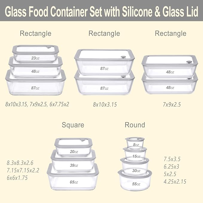 Glass Food Containers with Glass Lid, Microwave Safe Food Storage Container Set - Image 3