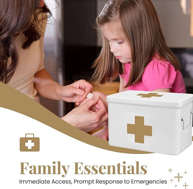 Flexzion First Aid Box Organizer Empty 13" White Vintage First Aid Kit Tin - Image 2