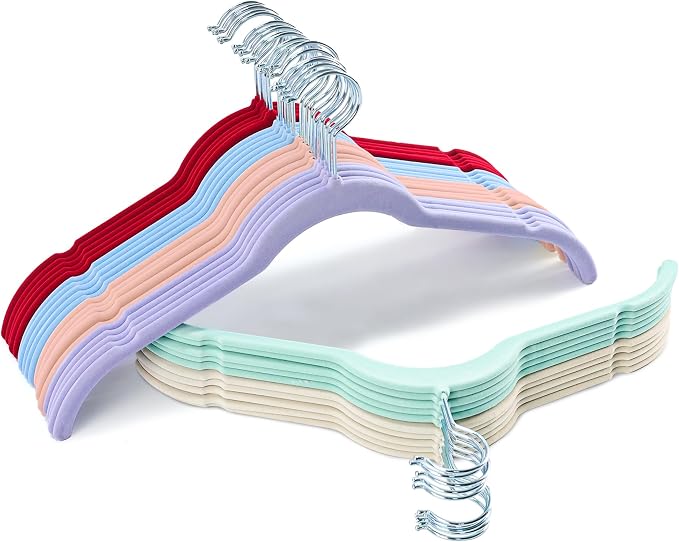30 Pack Velvet Hangers Multicolor Set – Non-Slip Slim Flocked Clothes Hangers by Sishynio