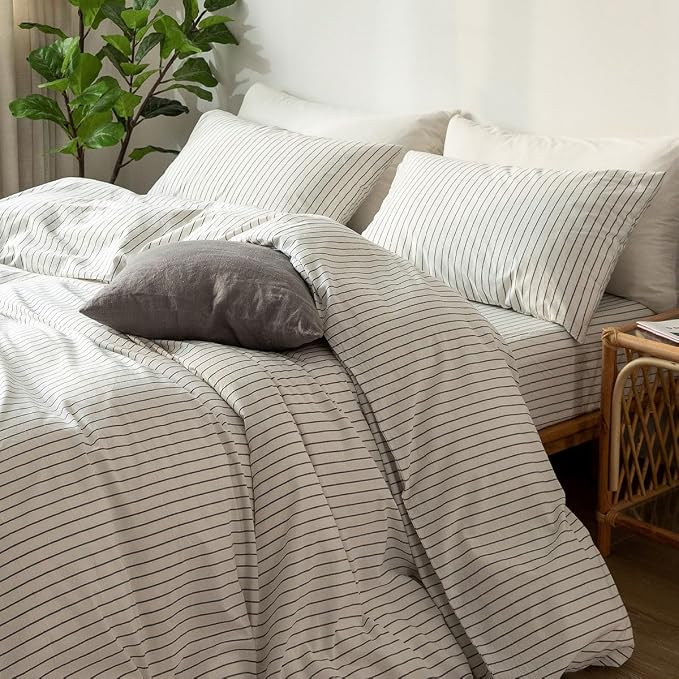 MooMee Bedding Pillowcases Striped Pack of 2 100% Washed Cotton Linen Like - Image 5