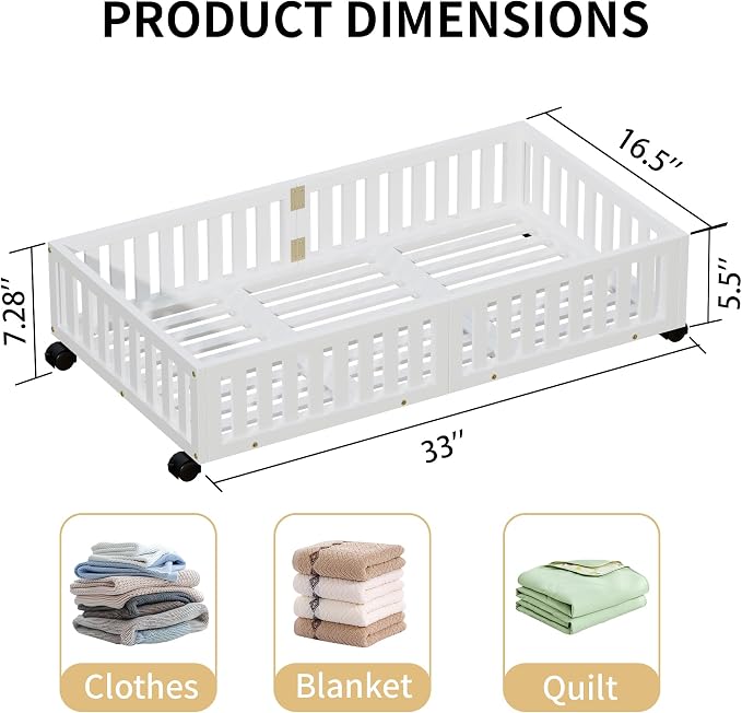 Bamboo Under Bed Storage with Wheels, Rolling Underbed Shoe Organizer Box - Image 2