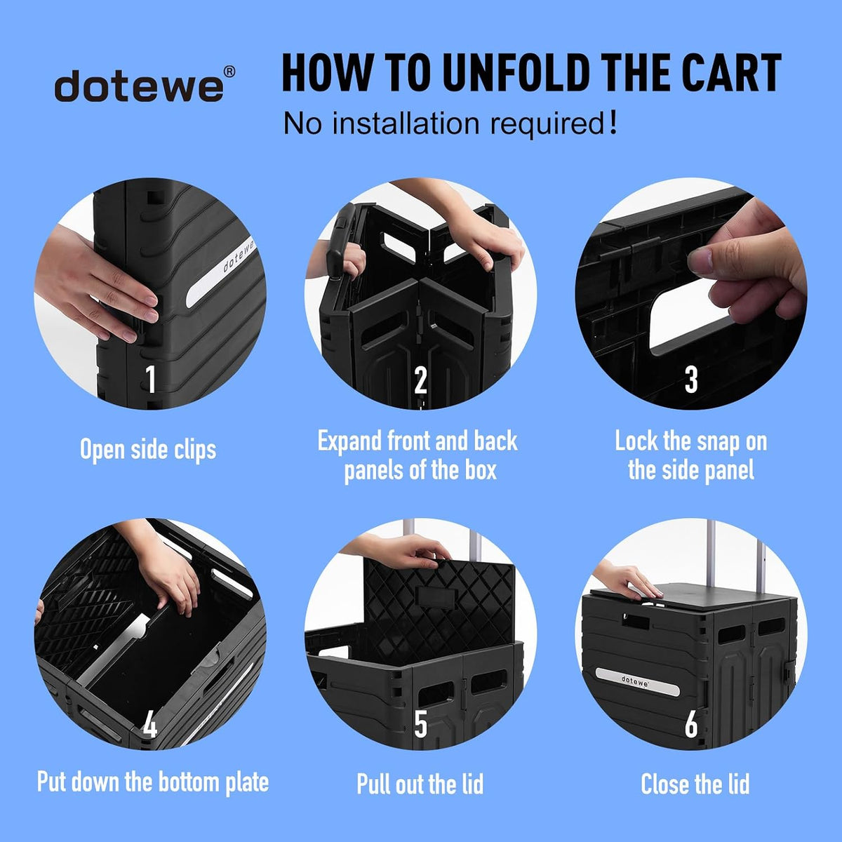 Folding Utility Cart Black Portable Rolling Crate Handcart Foldable