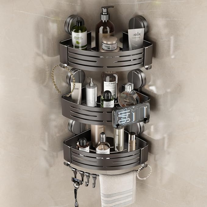 VOLPONE Corner Shower Caddy Suction Cup Shower Shelf Corner No Drilling by VOLPONE