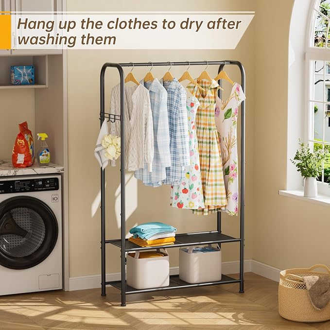 Clothes Garment Coat Rack Drying Clothing Racks Metal Freestanding - Image 9