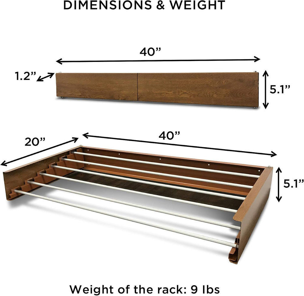 Step Up Laundry Drying Rack (40-INCH Wide - Wood-Look), Wall Mounted