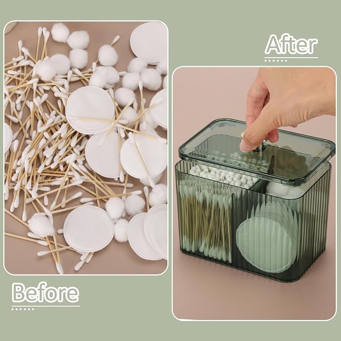 Tbestmax Qtip Holder Dispenser 3-Section Clear Bathroom Organizer Jar 3 Grids - Image 6