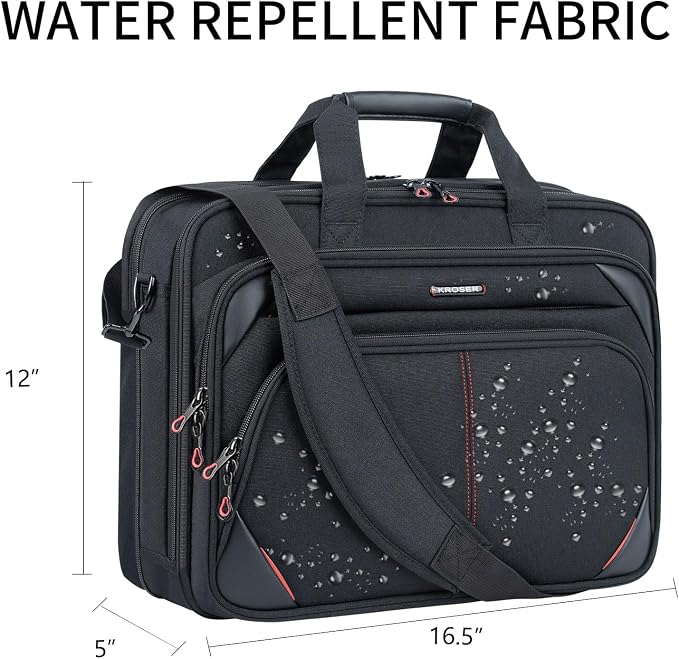 KROSER Laptop Bag 15.6 Inch Briefcase Messenger Bag Water Repellent Computer - Image 3