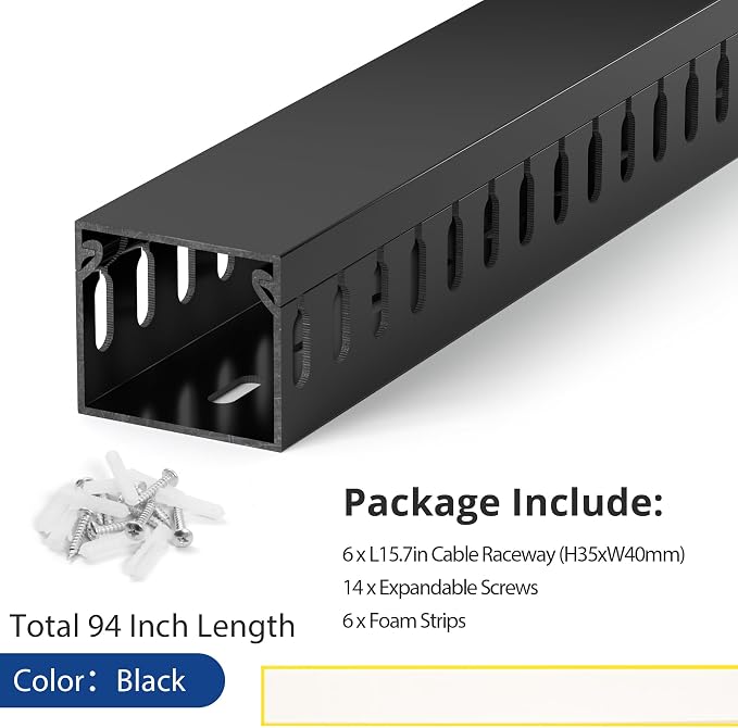 ZhiYo H1.4 x W1.6in Server Rack Cable Management Raceway, 94.5in Cable Raceway - Image 4