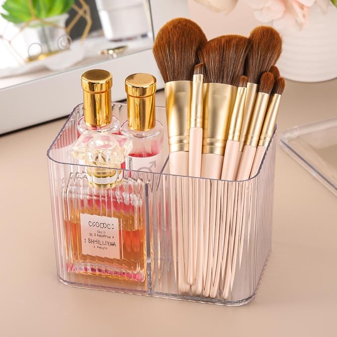 Tbestmax Qtip Holder Dispenser 3-Section Clear Bathroom Organizer Jar 3 Grids - Image 5