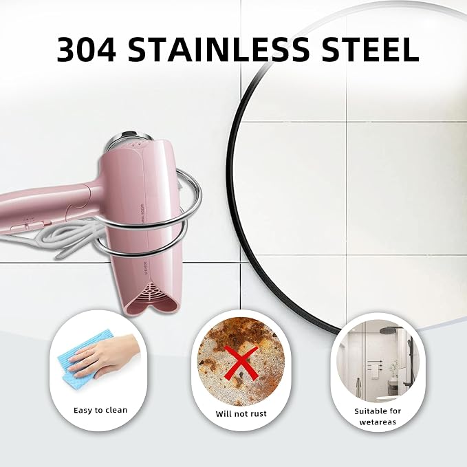 Bathroom Hair Dryer Holder Hair Care Tools Holder Wall Mount Chrome Finished - Image 5