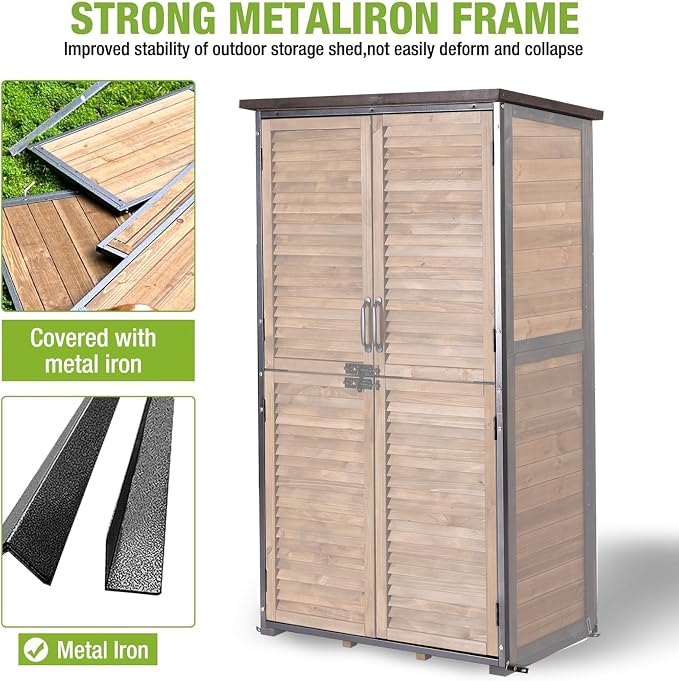 Outdoor Storage Shed with Adjustable Shelfs Tool Cabinet with Floor, Wooden - Image 3