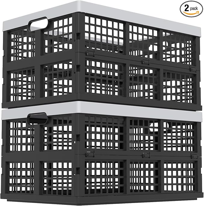 Collapsible Utility Crate Storage Bin, Folding Plastic Stackable Utility Crates by Yesdate