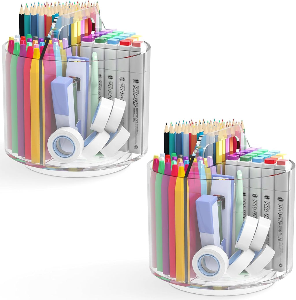 2 Pack Pen Pencil Holder for Kids, Rotating Pen Holder for Desk