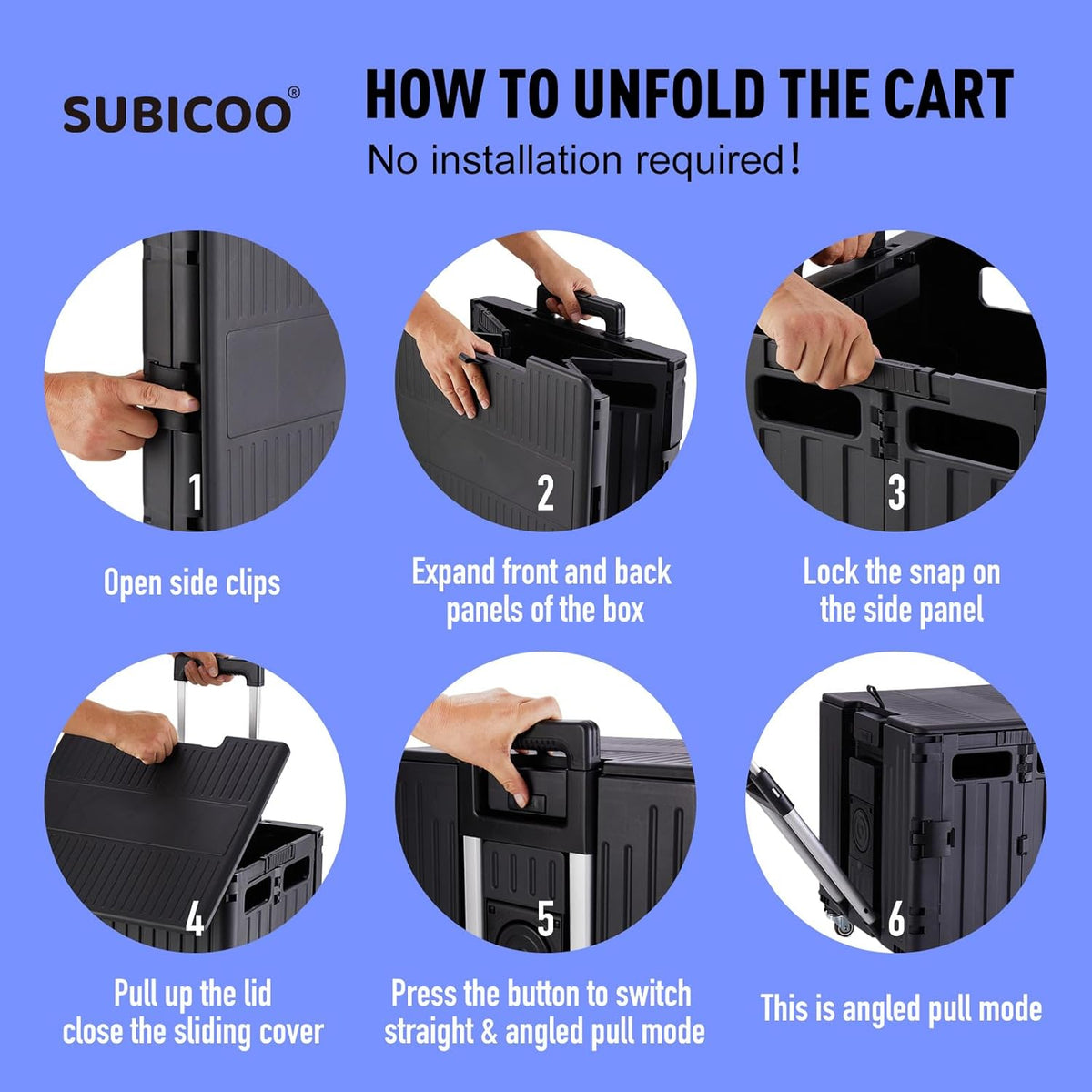 SUBICOO Folding Utility Cart Portable Rolling Crate Handcart Shopping