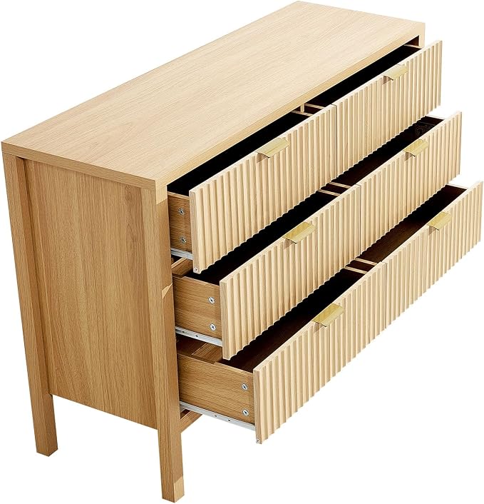 VEVOR Fluted Dresser with 6 Drawer, Modern Closet Dresser TV Stand, Boho Wood - Image 11