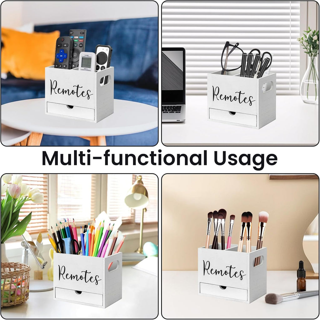 Remote Control Holder, 2 Slot Wooden TV Remote Holder for Table