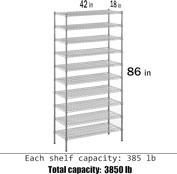 18" Deep x 42" Wide x 86" Height Wire Shelving Kit | 10-Tier | NSF Commercial - Image 3