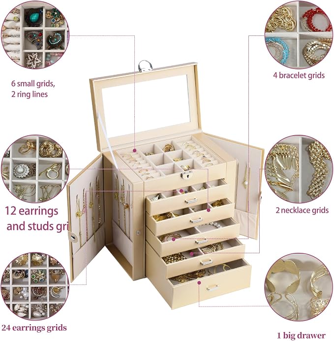 BOOVO Jewelry Box For women, 6 Layer Large Jewelry Organizer - Image 5