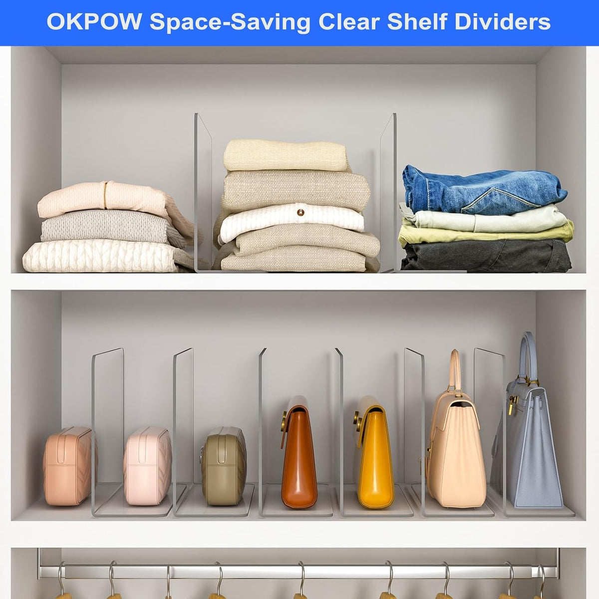 OKPOW Shelf Dividers Closet Organizer - 7.5" Tall X 11.8" Deep Acrylic