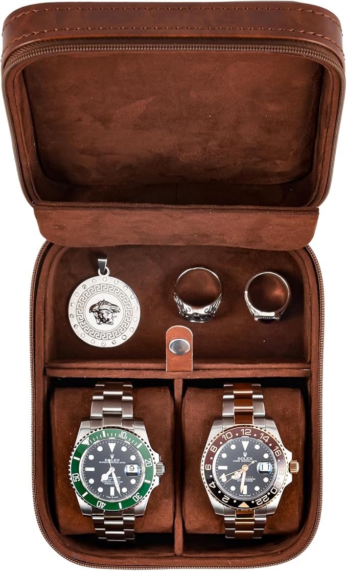 Awesometik 2 Slot Luxury Travel Faux Leather Watch Case. Watch Storage by Awesometik