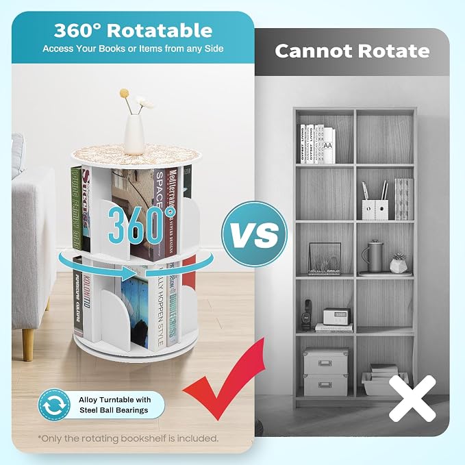 2-Tier Rotating Bookshelf 360° Revolving Bookcase, Floor Standing Bookcase Book - Image 5