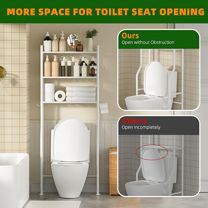 3-Tier Over The Toilet Storage, Space Saver Metal Bathroom Shelves, - Image 5