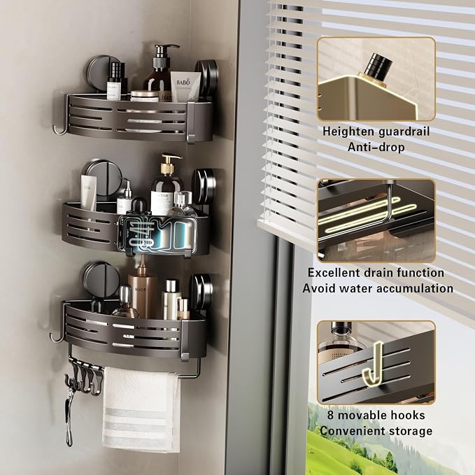 VOLPONE Corner Shower Caddy Suction Cup Shower Shelf Corner No Drilling - Image 4