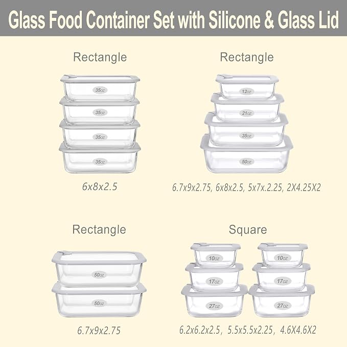 Glass Food Containers with Glass Lid, Microwave Safe Food Storage Container Set - Image 3