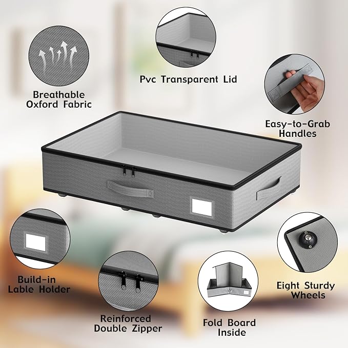 Under Bed Storage with Wheels, No Assemble Required 5.5 inches height grey - Image 4