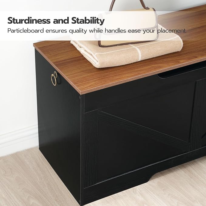 HOOBRO Storage Bench, 39.4" Retro Wooden Storage Chest - Image 8