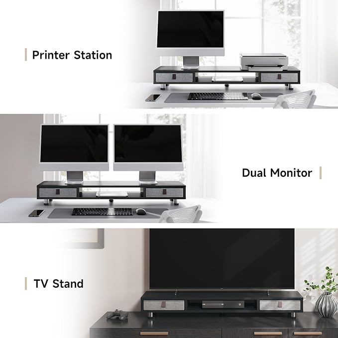 Fenge Dual Monitor Stand with 2 Drawers, 42.5 Inches Large Computer Riser - Image 7